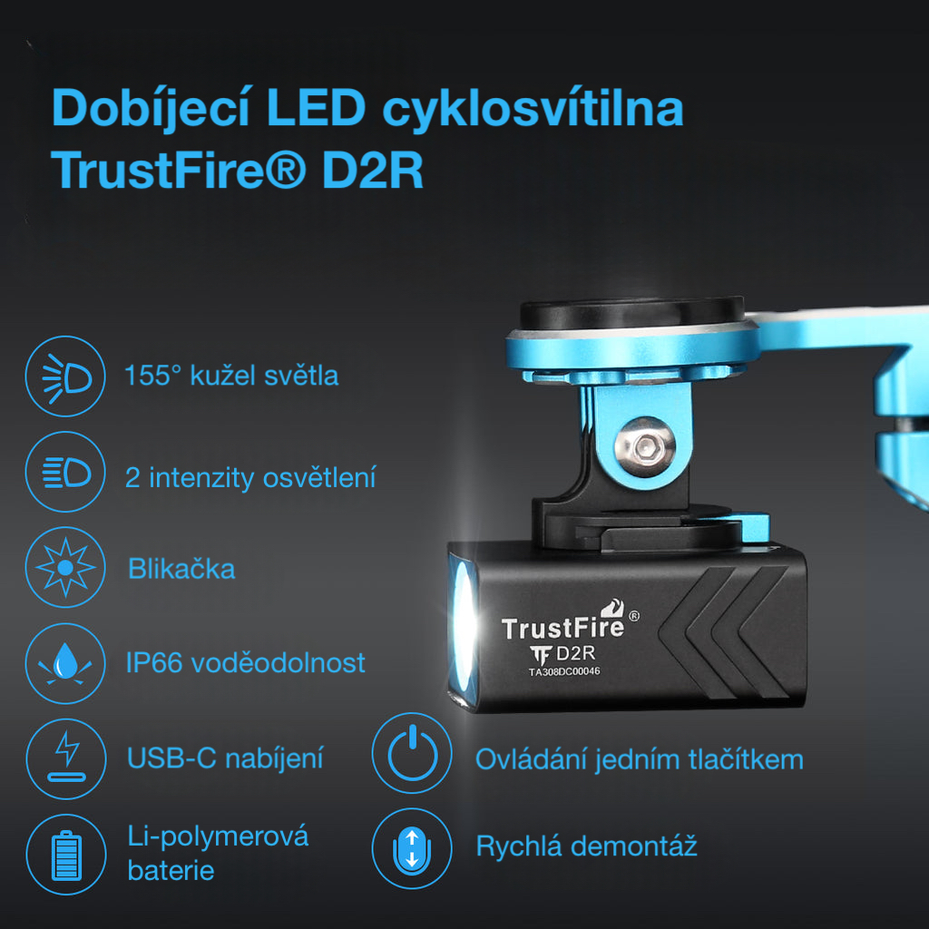 Cyklosvítilna TrustFire D2R vlastnosti